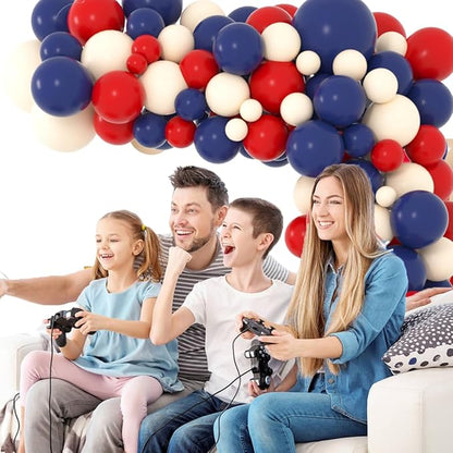 Red Blue Balloon Garland Arch Kit, Navy Dark Blue, Red Balloons Blush Neutral Balloons for Birthday Wedding Anniversary Graduation Baby Shower Party Decorations