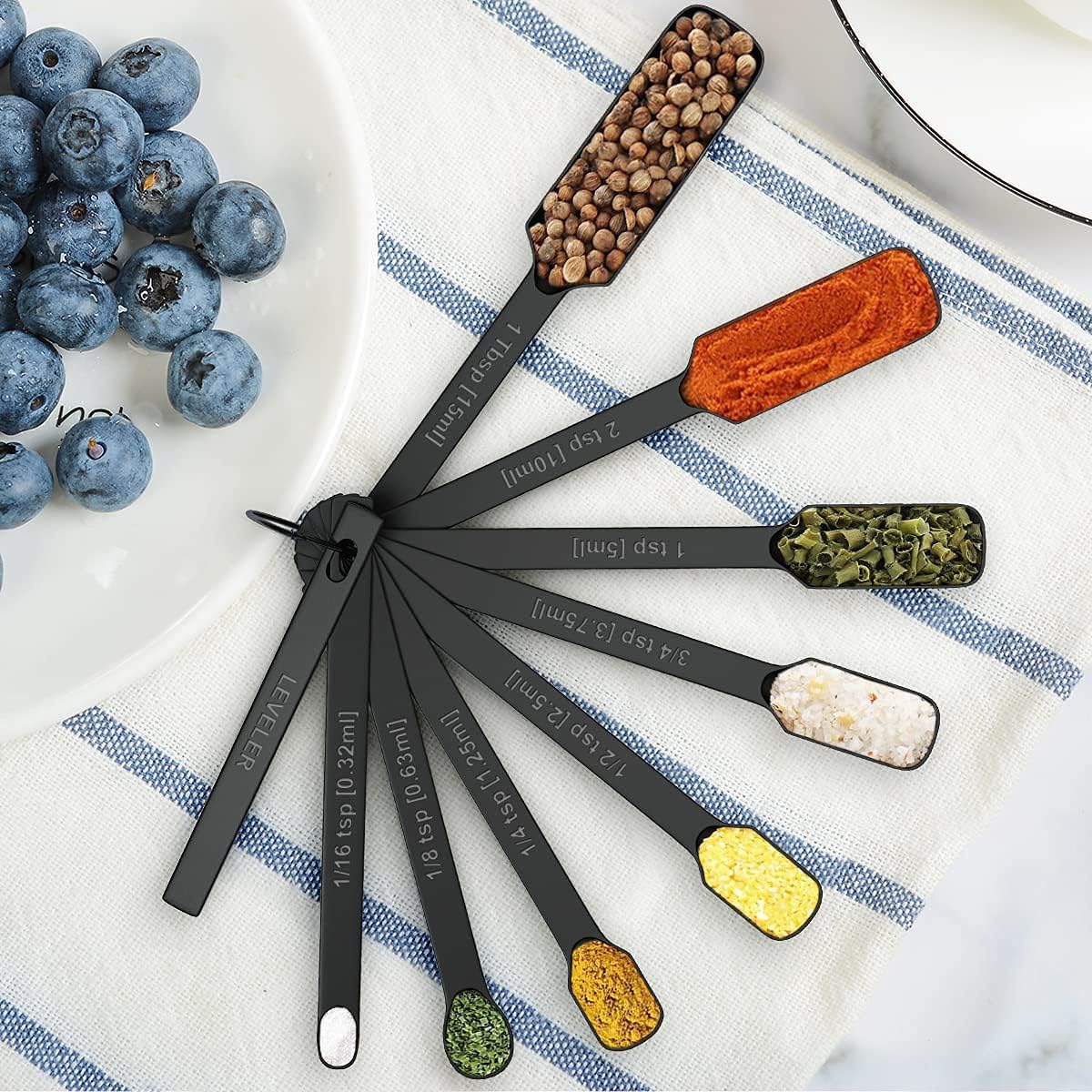 Wildone Black Measuring Cups & Spoons Set of 21 - Includes 7 Stainless Steel Nesting Measuring Cups, 8 Measuring Spoons