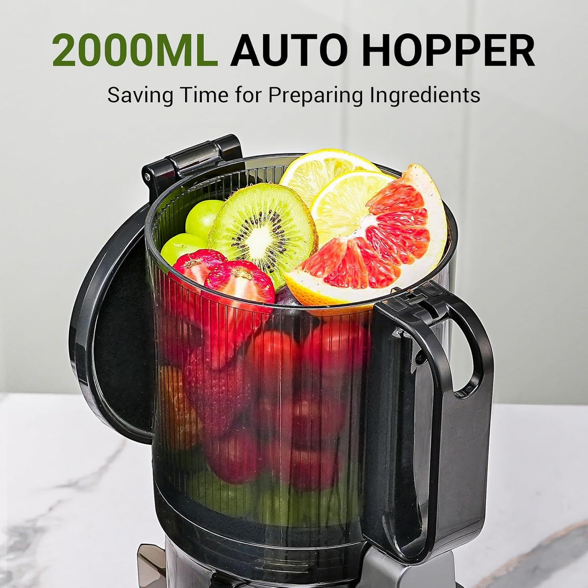 AMZCHEF Juicer Machines, 5.3" Extra Self-Feeding Cold Press Juicer for Whole Vegetable & Fruit, Juice Extractor Machine with Large Auger & Triple Strainers, Easy to Clean, High Juice Yield, Grey
