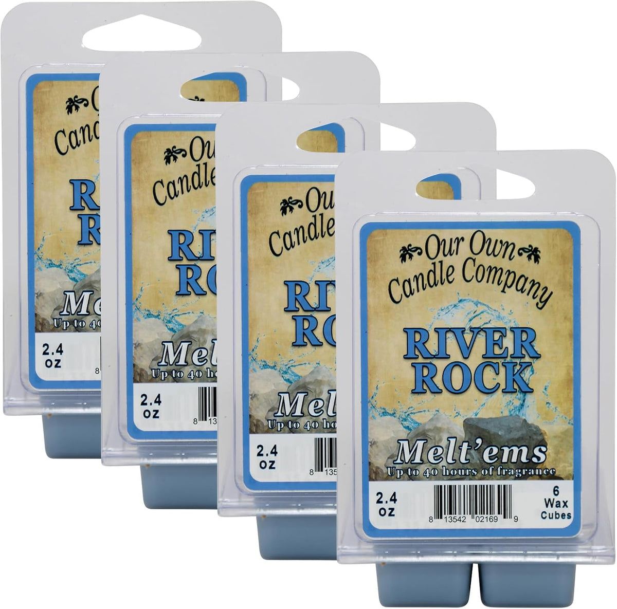 Our Own Candle Company Premium Wax Melt, River Rock Scent, Handmade in The USA, 24 Cubes (4 Pack, 9.6oz Total)