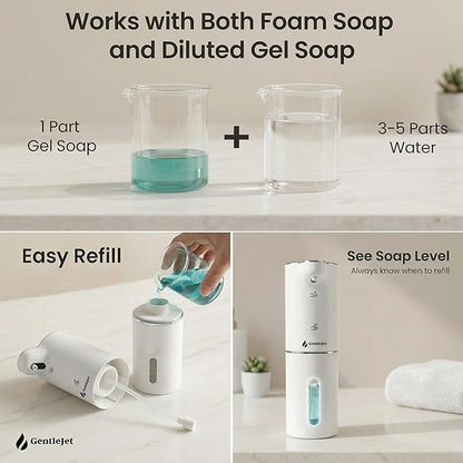 GentleJet JetFoam Automatic Foam Soap Dispenser – Touchless Sensor, USB-C Rechargeable, Adjustable Output, IPX5 Waterproof, 300 ml, Bathroom & Kitchen Countertop
