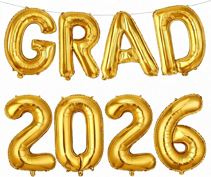 Gold Grad 2026 Balloons, 2026 Graduation Decorations Set Congrats Grad Foil Balloons Banner Sign for Class of 2026 Graduation Decorations College High School Prom Party Backdrop Supplies