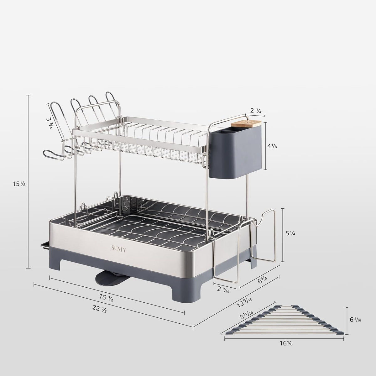SUNLY Large Dish Drying Rack, Multipurpose 2 Tier Dish Racks for Kitchen Counter, 304 Stainless, Extra Large Drain Board