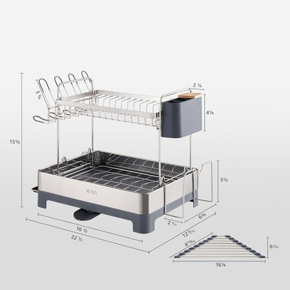 SUNLY Large Dish Drying Rack, Multipurpose 2 Tier Dish Racks for Kitchen Counter, 304 Stainless, Extra Large Drain Board