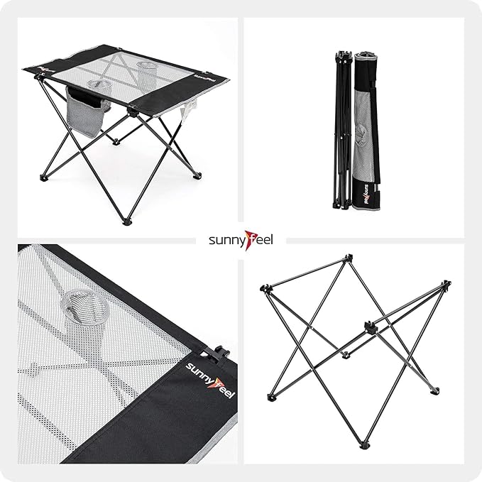 SUNNYFEEL Outdoor Folding Table | Lightweight Mesh Compact Camping Table, Roll Up Top 2 People Portable Camp Tables with Carry Bag for Picnic/Cooking/Beach/Travel/BBQ