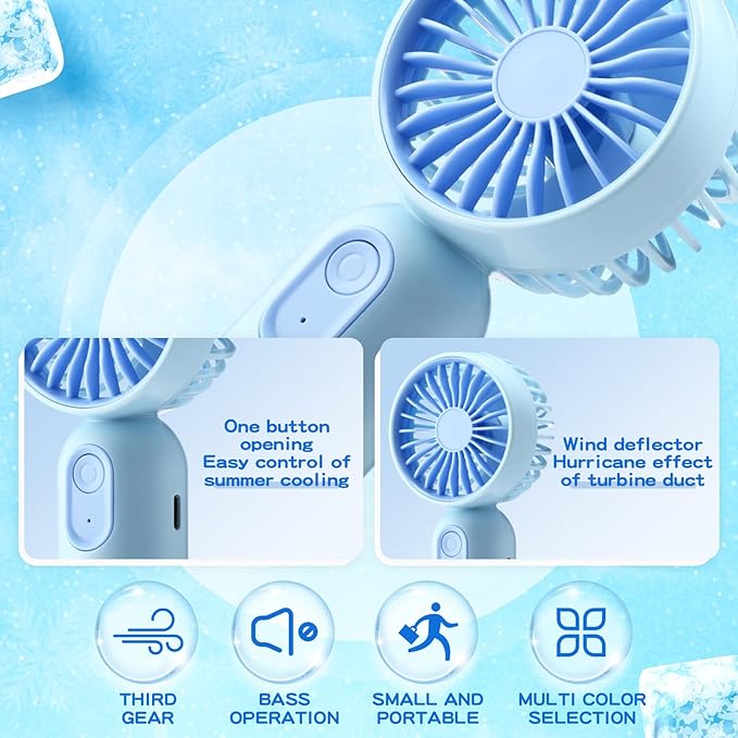 Rossesay 12 Pack Mini Portable Handheld Fan Bulk for Travel 3 Speeds, Rechargeable USB Battery Operated, Small Personal Eyelash Fans for Women Men Indoor Outdoor(Blue Pink)