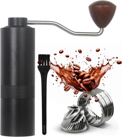 Manual Coffee Grinder - Precision CNC Stainless Steel Burr Grinder with Adjustable Settings, Black, Double Bearings for Smooth Grinding - Ideal for Home, Office, and Camping Espresso Enthusiasts BLACK