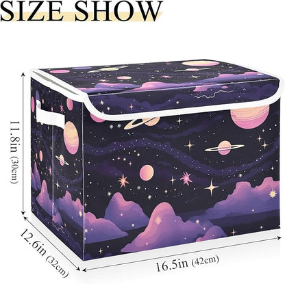 Abstract Planets Storage Bins with Lids and Carrying Handle,Foldable Storage Boxes Organizer Containers Baskets Cube with Cover for Home Bedroom Closet Office
