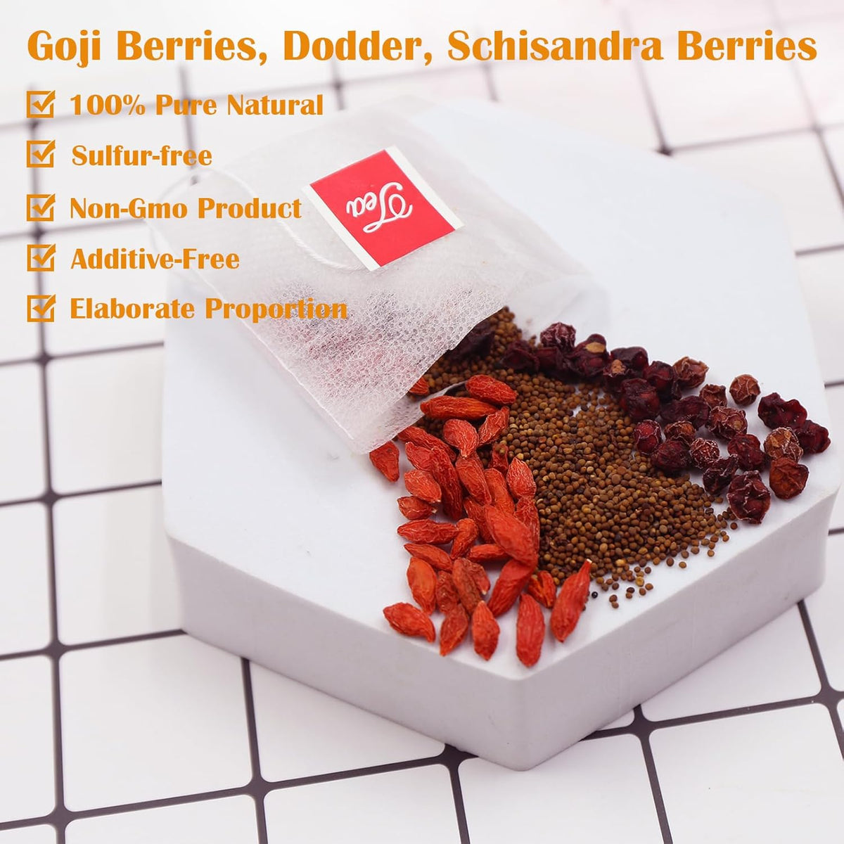 Tearelae - Five Flavors Goji Berry Tea Bags - 6g x 36 Count - Traditional Herbal Tea Combination For Men - Non-GMO - Caffeine-free