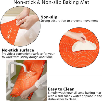 Silicone Baking Mat 32" x 24" Extra Thickness Dough Rolling Mat with Measurements and Edge Heightening, Non-stick Food Grade Silicone Pastry Mat for Pastry, Bread, Cookies, Pizza, Fondant, Pasta-Red