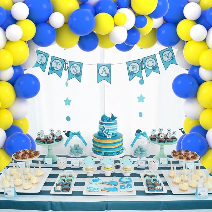 126PCS Blue Yellow White Balloon Arch Garland Kit - Royal Blue and Yellow Balloons White Balloon for Wedding Birthday Anniversary Bridal Shower Party Decorations