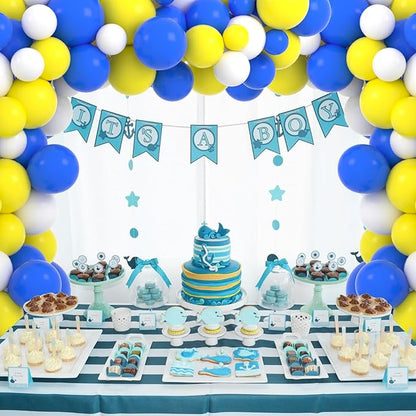 126PCS Blue Yellow White Balloon Arch Garland Kit - Royal Blue and Yellow Balloons White Balloon for Wedding Birthday Anniversary Bridal Shower Party Decorations