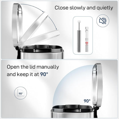 Arlopu 8 Gallon Step Trash Can, Stainless Steel Garbage Bin, Soft-Close Rubbish Bin with Removable Plastic Inner Bucket, Fingerprint-Proof, Lid Dustbin, Suit for Kitchen Home (Silver, 30L)