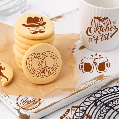 Julbear 36 Pieces Reusable Oktoberfest Cookie Cake Stencils Bavarian Style Templates Mold Tools for Oktoberfest Party Cookies Baking Painting Coffee