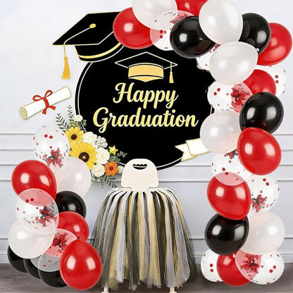 60Pcs Black and Red Balloons Graduation Balloons - 12 Inch Black Red Confetti with Ribbons for 2026 Graduation Decorations for Grad Party Decorations