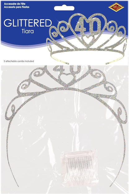 Glittered 40 Tiara Party Accessory (1 count) (1/Pkg)