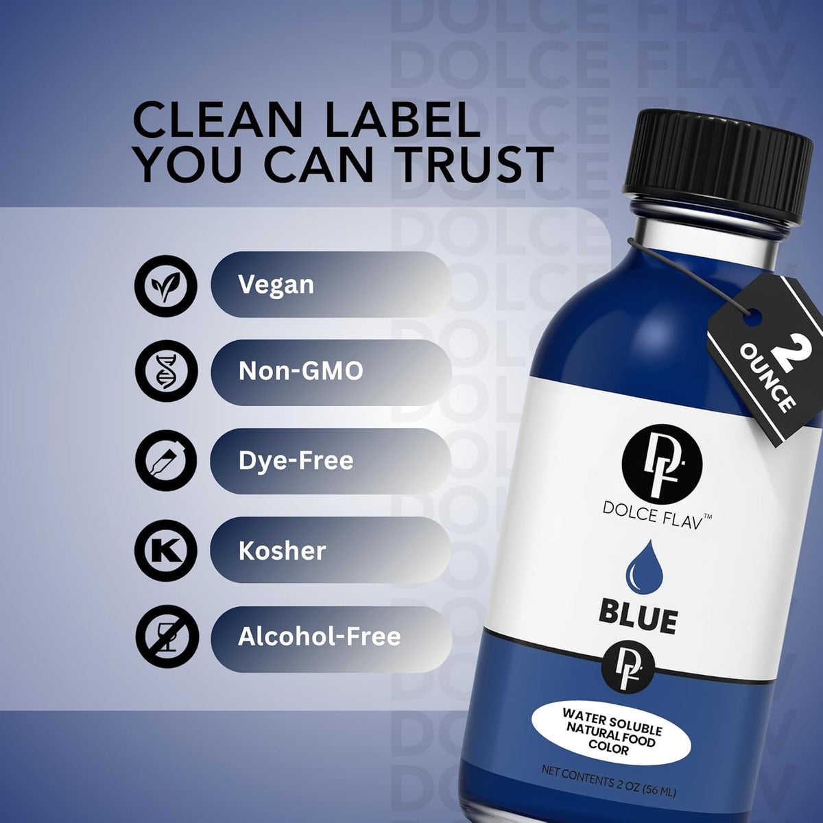 Dolce Flav Natural Blue Food Coloring – 2 oz Vibrant Plant-Based Color from Spirulina, Water-Soluble Liquid Dye for Baking, Drinks & Frostings