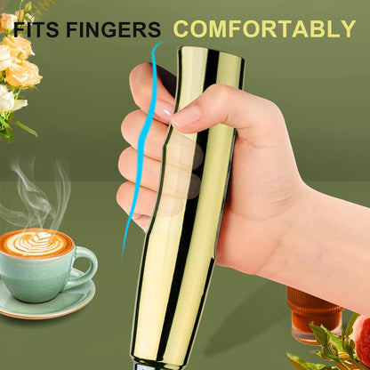 Yuswko Champagne Gold Handheld Milk Frother Wand for Coffee, Rechargeable Electric Whisk with 3 Heads 3 Speeds Drink Mixer Coffee Frother For Latte