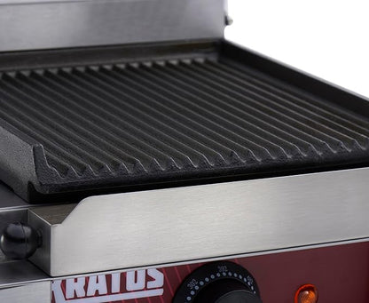 Kratos Commercial Electric Panini Sandwich Grill with Grooved Plates, 9" x 9" Cooking Surface, Commercial Countertop Panini Press, 120V, 1750W (29Y-017)