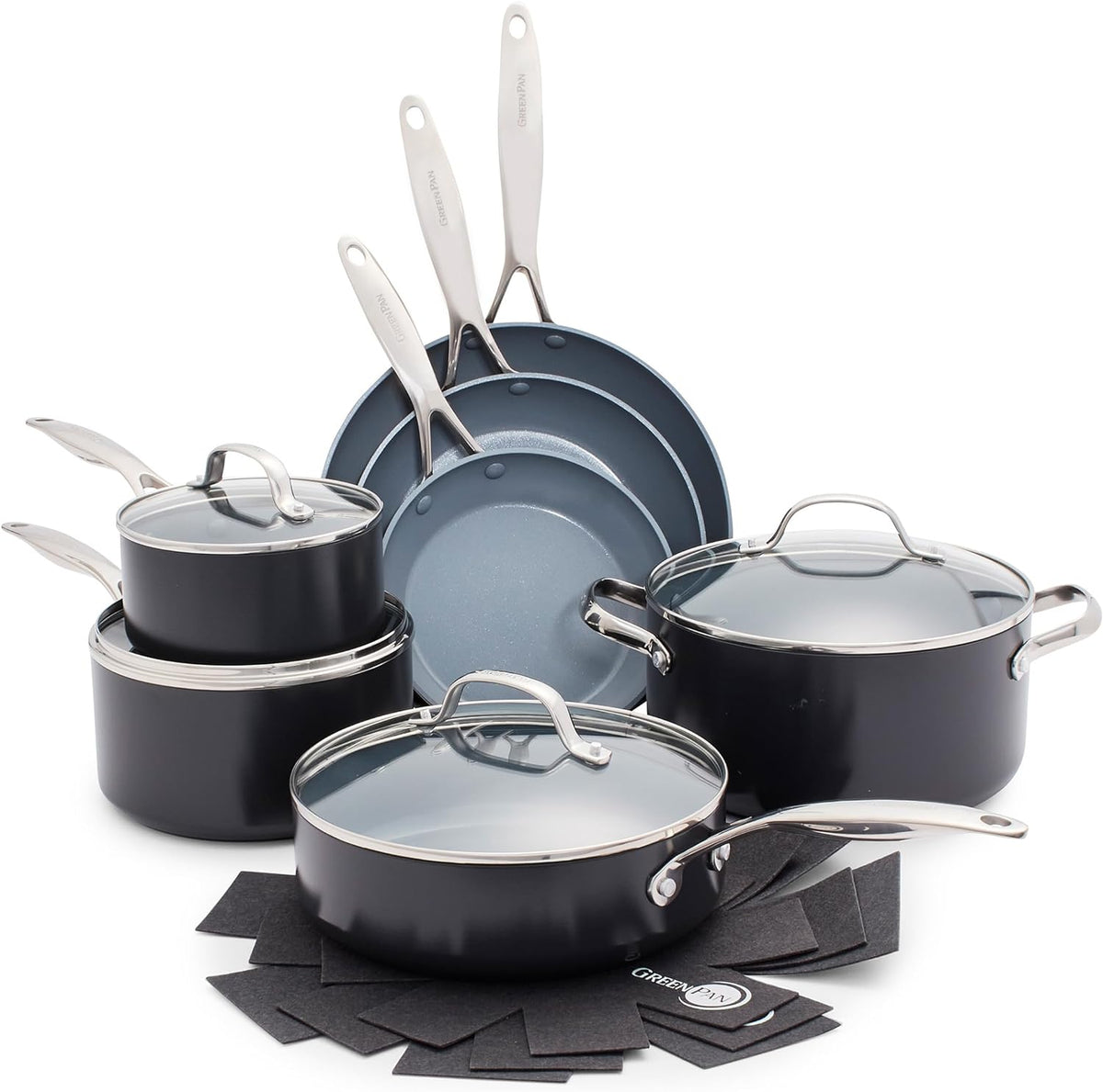 GreenPan 11 Piece Valencia Pro Ceramic Nonstick Cookware Set, PFAS-Free, Induction Ready, Hard Anodized Pots & Pans with Lids, Compatible on All Cooktops, Dishwasher & Oven Safe, Gray