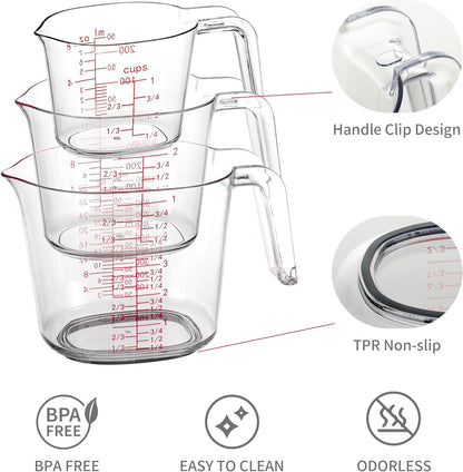 3PCS Nesting Liquid Measuring Cups Set, Measuring Jugs For Kitchen 1 Cup/250ml/8oz, 2 Cup/500ml/16oz,4 Cup/1000ml/32oz