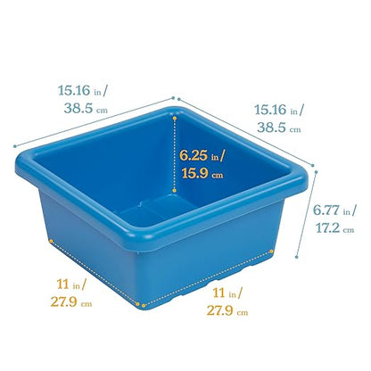 ECR4Kids Stackable Square Bins with Non-Snap Lids, Multipurpose Organization, French Blue, 2-Pack
