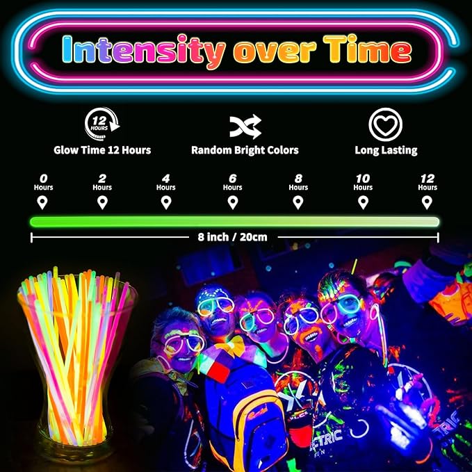 500 Pcs Glow Sticks Bulk Party Pack, 8'' Glow in the Dark Party Supplies, Glow in the Dark Light Up Sticks with Connectors, Party Favors for Birthday, Concert, Raves, Halloween, Christmas