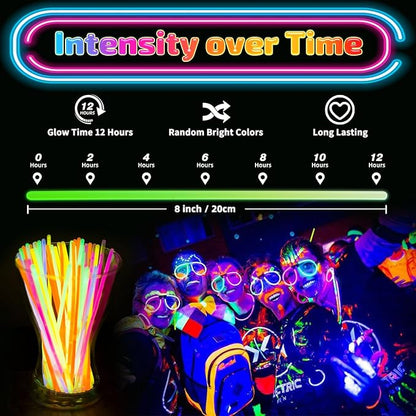 500 Pcs Glow Sticks Bulk Party Pack, 8'' Glow in the Dark Party Supplies, Glow in the Dark Light Up Sticks with Connectors, Party Favors for Birthday, Concert, Raves, Halloween, Christmas