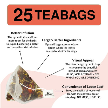 Brewix, Mango Passion Fruit Herbal Tea Bags – 25 Plant-Based Pyramid Bags, Iced or Hot, Hibiscus, Citrus Peel, Lemongrass