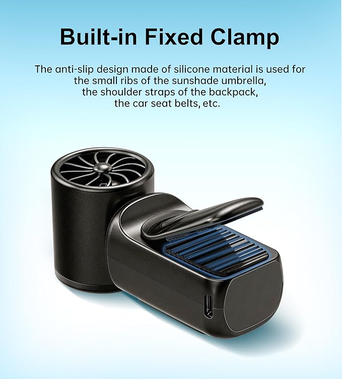 Portable handheld small fan, with built-in fixed clamp, featuring 6-speed adjustable high-speed personal fan, LED display screen, rechargeable, suitable for use in makeup, travel, indoor and outdoor