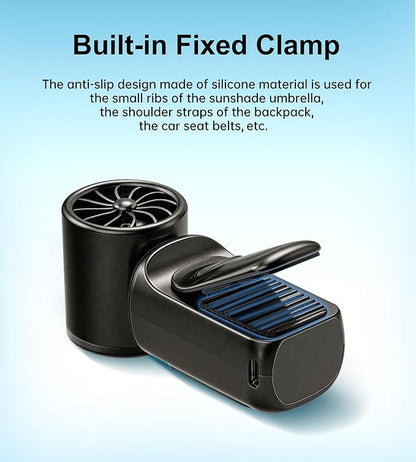 Portable handheld small fan, with built-in fixed clamp, featuring 6-speed adjustable high-speed personal fan, LED display screen, rechargeable, suitable for use in makeup, travel, indoor and outdoor