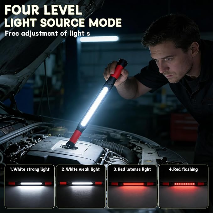 2026 Magnetic Rechargeable LED Work Light Bar, 3000LM Rechargeable LED Work Light Bar, Under Hood Mechanic Light for Car Repair, Portable Cordless Trouble Light with Magnet & Hanging Hook