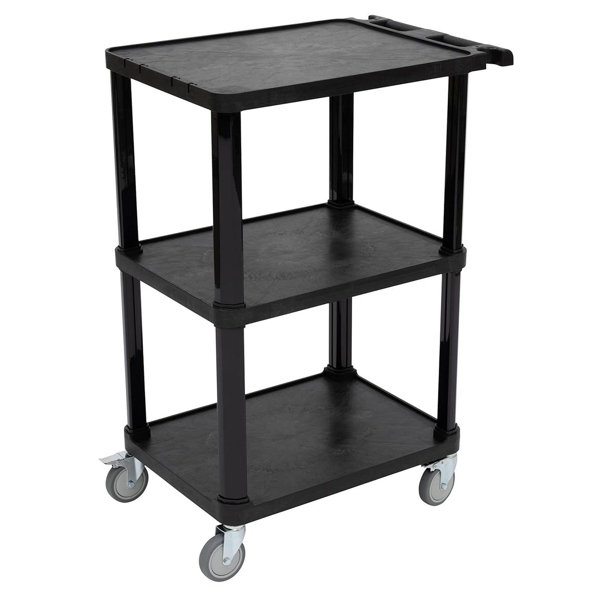 Pearington 3-Tier Compact Multi-Purpose Plastic Utility Cart with Lockable Wheels up to 300LBS, Black