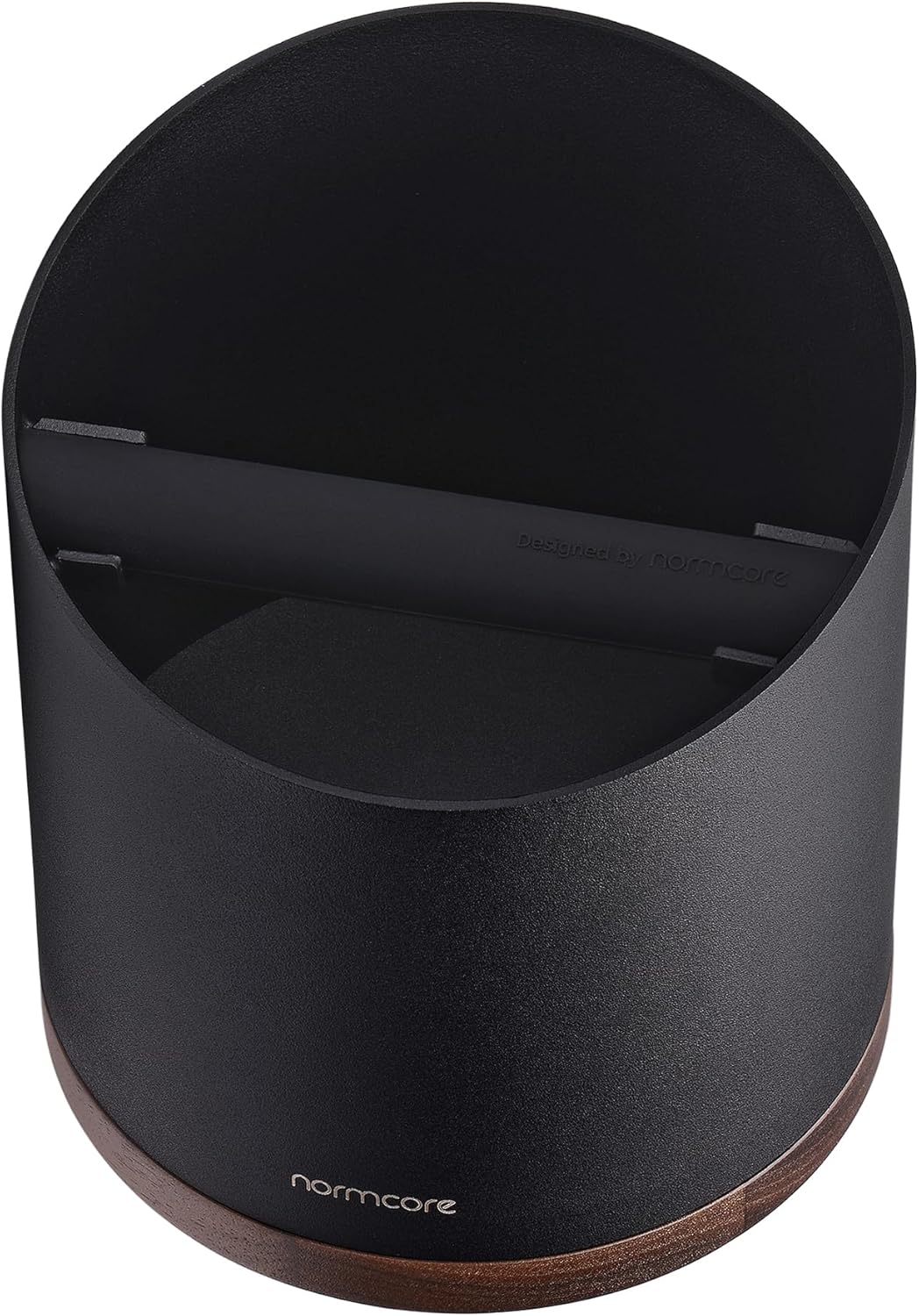 Normcore Espresso Knock Box, 1L Capacity Holds 20-25 Espresso Pucks, Stainless Steel with Walnut Non-Slip Base, Knock Bin For Home Baristas, Black