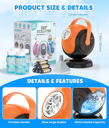 Halloween Bubble Machine, Bubbles Blower for Kids, Toddlers - 360° Rotation, 75° Adjustment, with LED Light - Bubble Toys Gifts for Boys, Girls, Outdoor, Birthday, Party