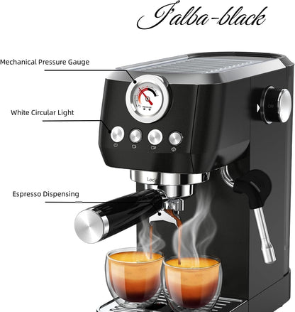 MAttinata 1663L Espresso Machine 20 Bar, 10mm Steam Wand for Milk Frother | Pressure Gauge, Italian Pump Coffee Maker, PID Smart Control, Compact Cappuccino Machine, Latte Art, Stainless Steel, Black