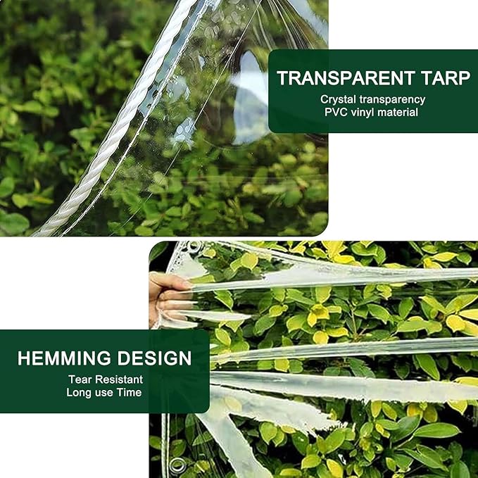 5x7ft Clear Tarp with Grommets, Transparent Heavy Duty Waterproof Tarpaulin Cover with Reinforced Edge,14Mil Thickened Tear Resistant Waterproof PVC Vinyl Tarp for Patio,Camping,Greenhouse Outdoor