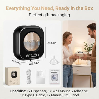 Automatic Foam Soap Dispenser Bathroom,Wall Mounted Touchless Foaming Soap Dispenser Rechargeable with Smart LCD Display & 5-Level Adjustable Foam,Electric Dispenser for Kitchen Office (Black)