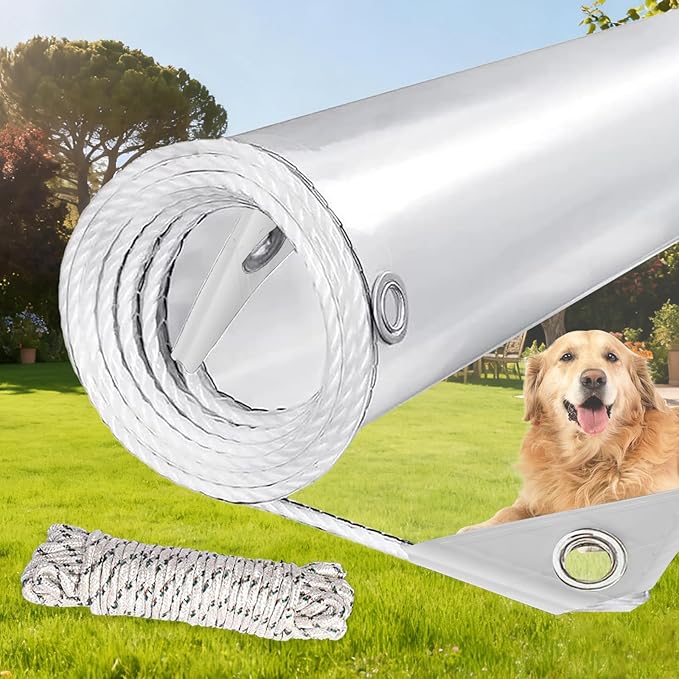 Clear Tarp with Grommets, Transparent Heavy Duty Water Resistant Tarp Cover with Reinforced Edge,14Mil Thickened Tear Resistant PVC Vinyl Tarpaulin Enclosure for Patio,Porch and Outdoor（8' x 8'）