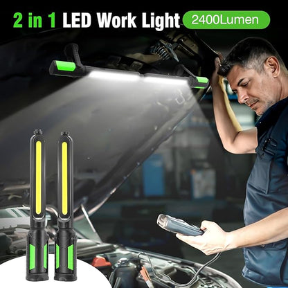 SYLSTAR Work Light for Mechanic, 2400LM LED, 4400mAh Rechargeable, Magnetic, Underhood Work Light with Hooks for Car Repairing/Inspection/Garage/Workshop/Emergency