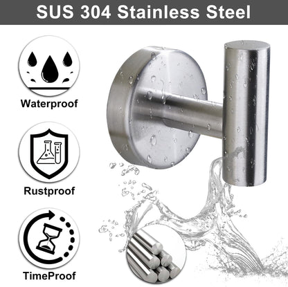 Towel Hook for Bathroom,Screw Mount Heavy Duty Wall Hooks, Stainless Steel Coat Robe Clothes Hook for Bathroom Kitchen Garage Hotel, 2 Packs Wall Mount Towel Holder, Brushed Silver