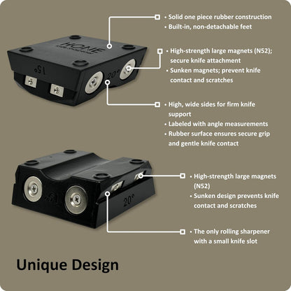 𝗛𝗢𝗡𝗘 Knife Sharpener: Engineered in Canada, Knife Blade Repair and Restoration Tool with Ball Bearings and Detachable Dual-Sided Diamond Sharpening Plates.