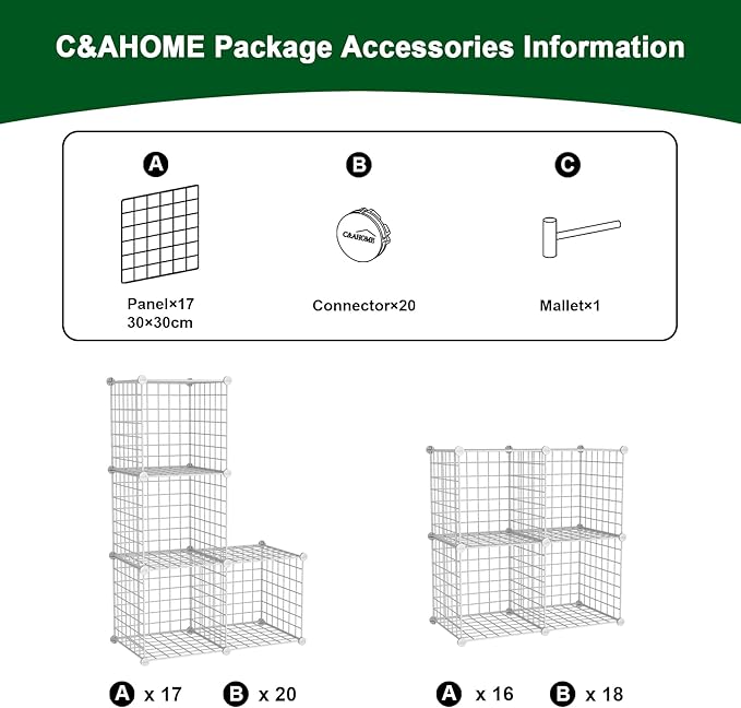 C&AHOME Wire Cube Storage, 4-Cube Storage Organizer Metal, C Grids Storage Bins Shelving, Modular Bookshelf Shelf, Closet Cabinet Ideal for Bedroom, Office 12.4”L x 24.8”W 36.6”H White UWCS3004W