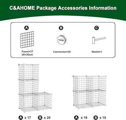 C&AHOME Wire Cube Storage, 4-Cube Storage Organizer Metal, C Grids Storage Bins Shelving, Modular Bookshelf Shelf, Closet Cabinet Ideal for Bedroom, Office 12.4”L x 24.8”W 36.6”H White UWCS3004W