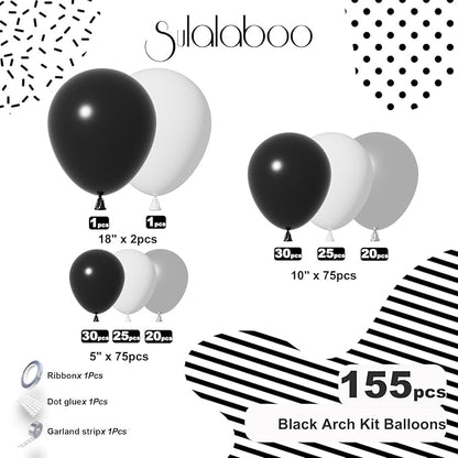 Black and Silver Balloons Arch Kit 155Pcs Different Sizes of 18 10 5 Inch Latex Black White Metallic Silver Balloon Garland for Birthday Anniversary Graduation Party Decorations