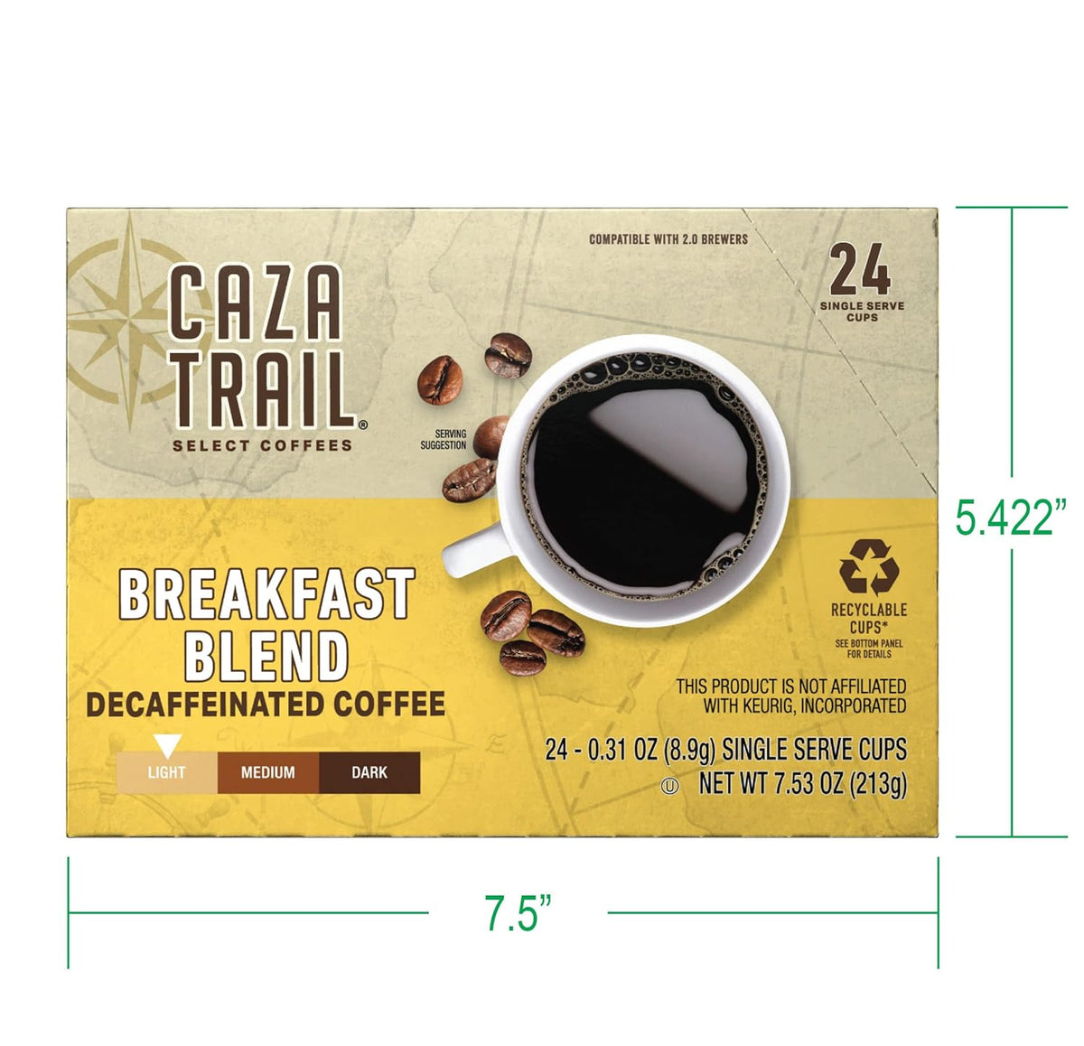 Caza Trail Coffee Pods, Decaf Breakfast Blend, Single Serve (Pack of 24)