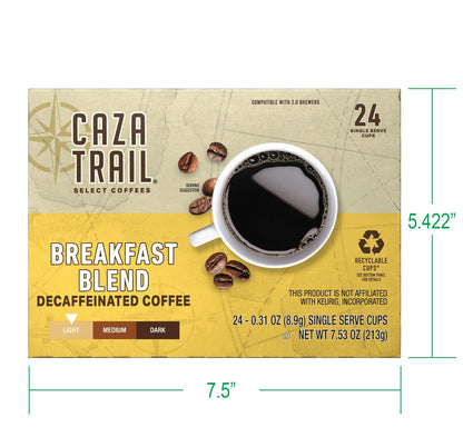 Caza Trail Coffee Pods, Decaf Breakfast Blend, Single Serve (Pack of 24)