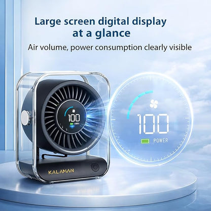 KALAMAN Desk Fan, 4000mAh Quiet Table Fan with Turbo Airflow, 6-Gear Speed Digital Display & 30° Adjustable Tilt, Rechargeable Battery Portable Fan for Home, Office, Travel (Black)