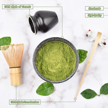Matcha Tea Set, Matcha Accessories, Matcha Whisk Set Included Matcha Bowl, Bamboo Matcha Whisk, Scoop, Matcha Whisk Holder, Spoon Stand, Japanese Matcha Set for Beginners, Black