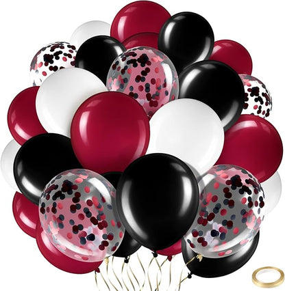 Sratte 60 Pcs 12 Inch Black Red White Balloons Kit Valentine's Day Decorations Confetti Latex Metallic Balloons with 2 Rolls Ribbon Party Favor for Memorial Day Birthdays